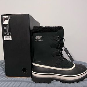 Sorel Men's Black, Dark Stone Caribou Waterproof Insulated Snow Boots Sz 10 NWT